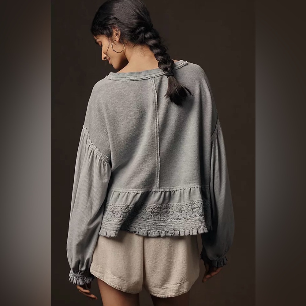 Anthropologie Pilcro Long-Sleeve Crop Babydoll Top - Picture 2 of 10